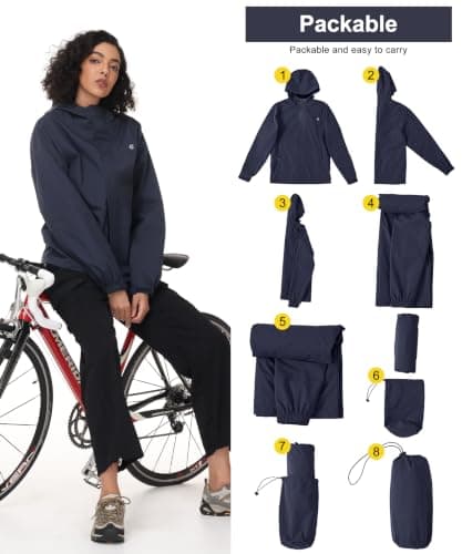 Huayuzh Womens Waterproof Jacket Rain Coats Lightweight Navy Blue M — view 2