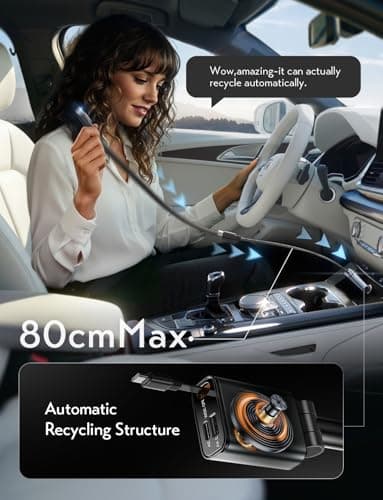 LISEN Compact 3 in 1 Retractable Car Phone Charger USB C Fast Charge 57W — view 5