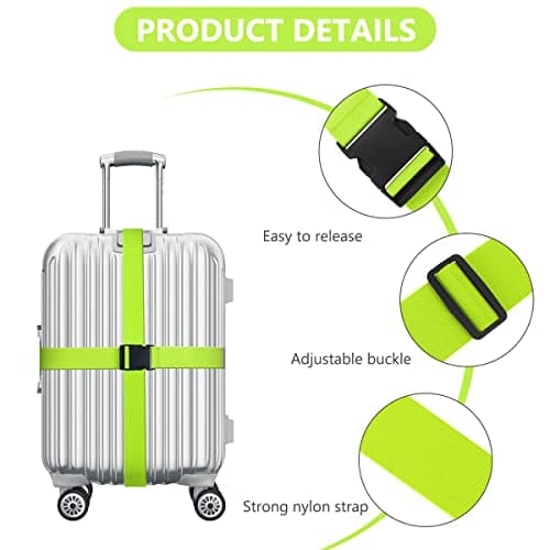 Luggage Straps, 4 Pack Suitcase Straps with Luggage Tags, Adjustable Bag Straps with Quick Release Buckle, Non-Slip Security Belts Travel Accessories for All Suitcase Baggage(Green) — view 3