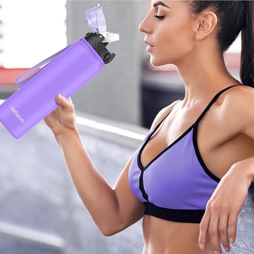GOPPUS 1L/32oz Stainless Water Bottle with Straw Double Wall Insulated Bottles with Strap Reusable Vacuum Thermal Flask Leakproof Keep Cold Drinks Bottles with Flip Top Lid BPA Free (Purple) — view 6