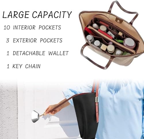 DailyPlus Purse Organizer Insert with Zipper Felt Bag Organizer Insert for Carry Bag Fits LV Speedy Neverfull, Brown (Brown), X-Large — view 5