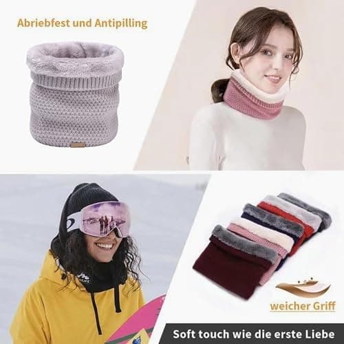 Minicoco Neck Warmer Winter Fleece Loop Scarf Men Women Thick Neck Warmer Fleece Sports Gaiter Mask Knitted Scarf Windproof Circle Scarf For Motorbike Bike Ski (Beige) — view 5