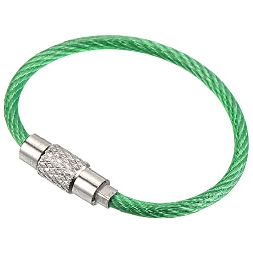 PATIKIL 6 Inch Length Wire Keychain Cable, 5 Pack Stainless Steel Key Ring Loop for Outdoor Hiking Sport, Green