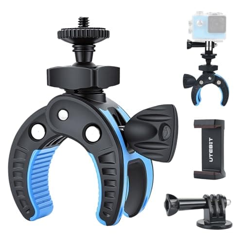 UTEBIT Phone Holder Bike Max Opening 45mm Camera Clamp Mount with 1/4" Screw and Adapter Aluminium Alloy 3kg Load Capacity Super Clamp for Action, Cameras, DSLR Black&Green