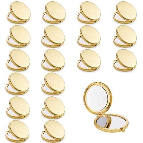 QUSTGO Compact Mirror, Pocket Travel Makeup Mirror for Purse, Metal Round Shell, 2-Sided 1X/2X Magnifying, Portable, Folding, Handheld, Gold, 18 Pack