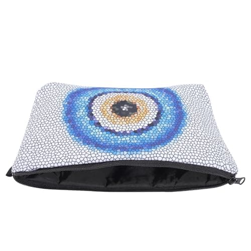 SECFOU Stylish Silver Toiletry Bag Portable Polyester Makeup Organizer Pouch for Camping and Travel Waterproof Travel Cosmetic Bag with Evil Eye Design for Women