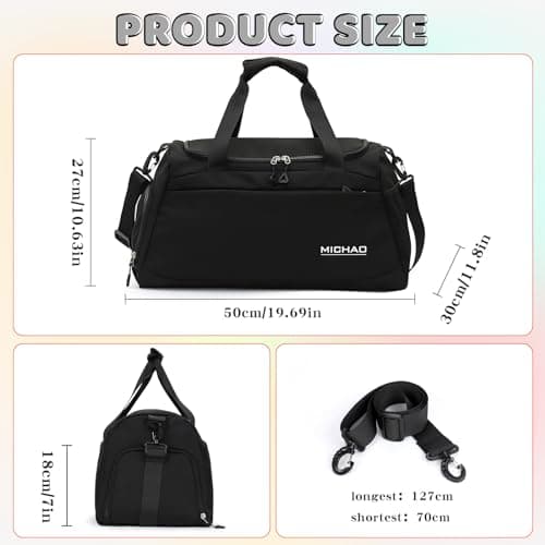 Large Gym Bag Duffle Bag with Shoes Compartment for Women Men, Black — view 5