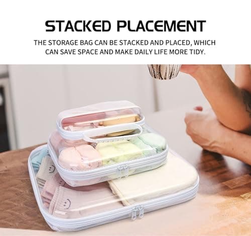 3 Pcs Clear Travel Toiletry Bags, Mesh Makeup Organiser Set with Handles, Portable Cosmetic Storage Pouch Case for Toiletries, Skincare, Brushes, Water-Resistant & Stackable Toiletry Organiser — view 5