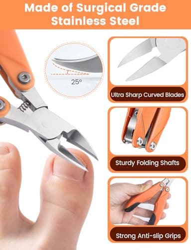 Houdian Foldable Toenail Clippers 3-in-1,Multifunction Portable Travel Toenail Trimmer, Paronychia Thick Toenail Ingrown Toenails Nails Cutter for Seniors, Men, Women & Pets — view 4