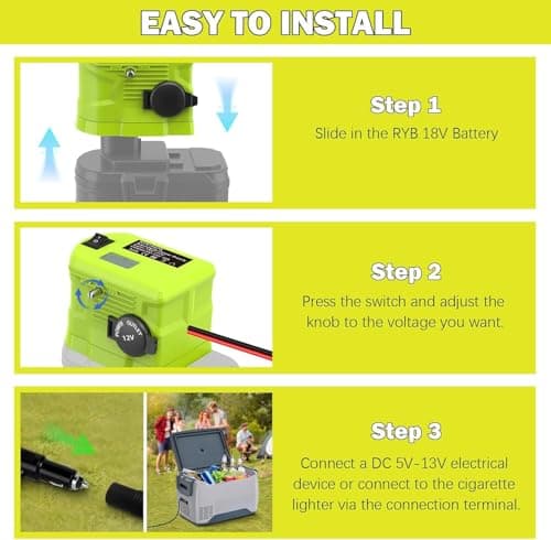 18V to 12V Step-Down Converter for Ryobi Battery, Power Wheels Battery Adapter, 5V-13V Buck Converter with Cigarette Lighter Socket, Car Appliance & Fridge Charger, DIY Power Station — view 2