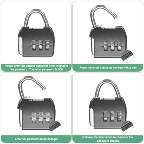 M METERXITY 1-Set Security Cable Lock with 3 Digit Combination Lock, 1.64FT PVC Coated Steel Luggage Lock Wire Rope for Luggage Suitcase/Outdoor Travel/Bike, Double Loop Cable [Black] — view 4