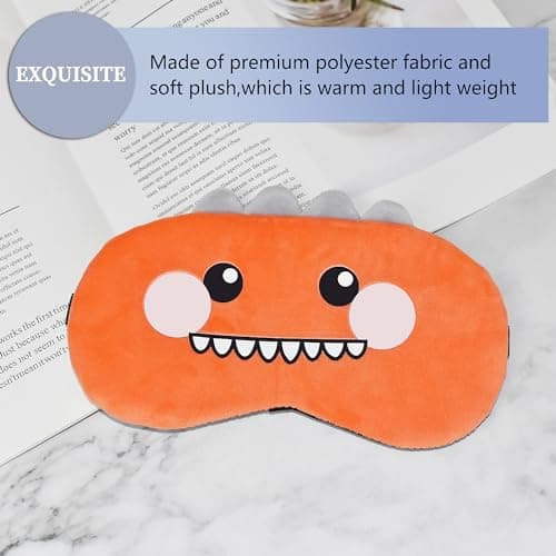 Mezeic Sleep Eye Mask, Cartoon Dinosaur Eye Mask Soft Plush Eye Mask for Sleeping Travel Blockout Sleeping Masks Eye Cover Novelty Cute Animal Eyeshade (Orange Dinosaur) — view 6