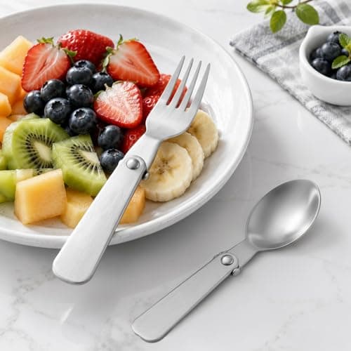4PCS Travel Fork and Spoon Set, Folding Fork and Spoons Set Stainless Steel Spoons Forks for 10oz Food Jars Replacement Foldable Spoon and Forks Sets for Travel Camping Picnic Outdoor Activities — view 5