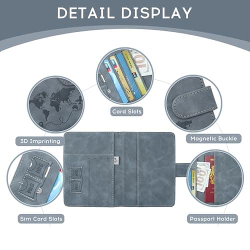 ILIYAH Passport Holder PU Leather RFID Blocking Passport Cover Travel Wallet Case with Card Slot & Elastic Strap Passport Covers (Grey MG) — view 4