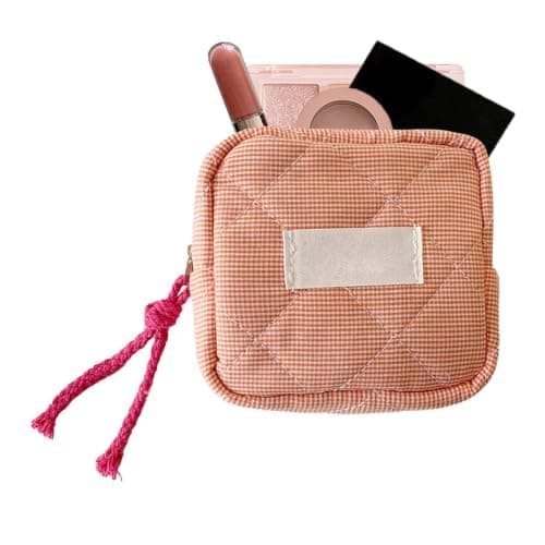 Small Cosmetic Bag Portable Multipurpose Square Check Design — view 6