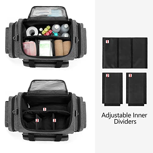Damero Large Capacity Emergency Medical Bag with Removable Dividers, Grey — view 2
