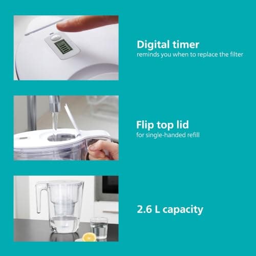 Philips Water XL Filter Jug +3 Taste+ Replacement Filter Cartridges, Fast flow, White, 3.4 litres, Electronic timer — view 5