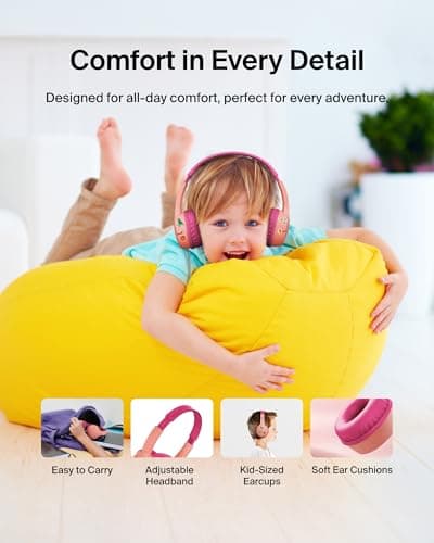 Belkin SoundForm Mini Kids Wired Headphones with USB-C to 3.5mm Dongle, Built-in Mic & Fun Stickers, 85dB Max Volume – for Online Learning, Travel, Compatible with iPhone, iPad, Galaxy, etc - Pink — view 6