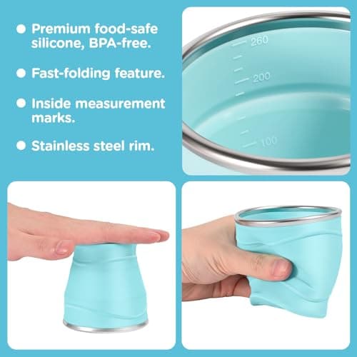 Bidponds 8.8oz/260ml Collapsible Silicone Cup with Lid,BPA-Free,304 Stainless Steel Rim,Portable Cup for Travel,Camping, Hiking,Outdoor Sports (Light Green) — view 3
