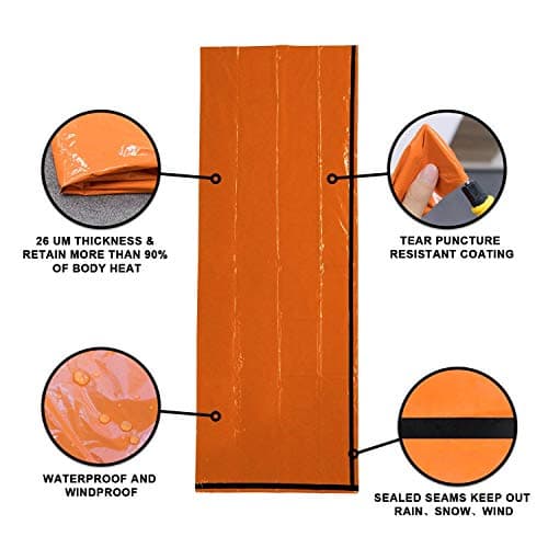HONYAO Survival Sleeping Bag, Emergency Bivvy Bag Emergency Rescue Blanket Reusable for Outdoor Camping, Hiking - 1 pack — view 4