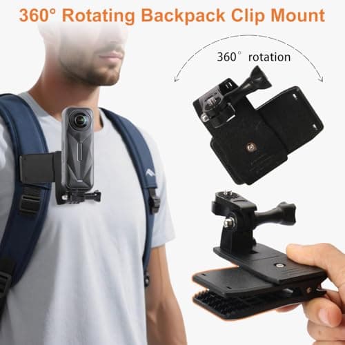 CAMKIX Accessories Kit Head & Backpack Mount Bundle Compatible with GoPro Hero 13/12/11/10/9/8/7/6/5, Insta360 - Head Strap Mount, Backpack Clip, 360° Rotating Wrist Strap, Adapters — view 6