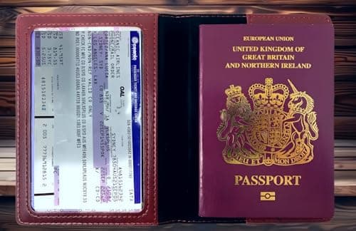 MOIRENTO Passport Wallet - Union Jack Style Embossed Logo, Slim Ticket Holder with Passport Slot - Wine Red UK Passport Cover, Mens Travel Wallet, Womens, Passport Holder, British Passport Case WRed — view 3