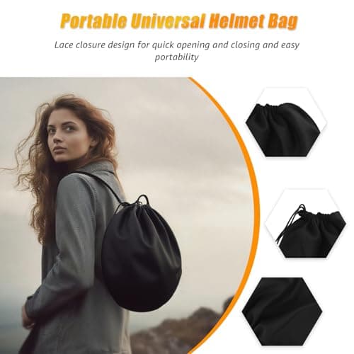 2 Pack Black Motorcycle Helmet Bag, Motorbike Helmets Cover with Drawstring — view 3