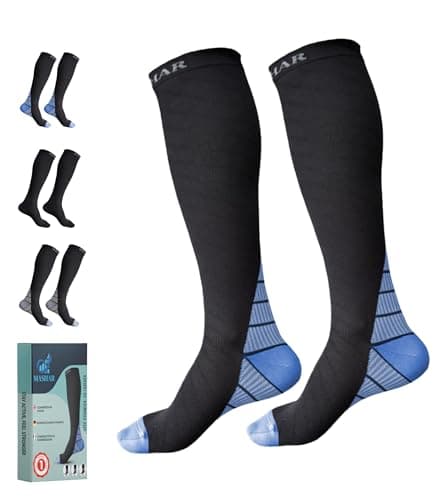 MASHAR Compression Socks for Men & Women – 20-30 mmhg Graduated Support Stockings for Travel, Flight, Running, Nurses, Pregnancy, Maternity, Sports, Calf & Ankle Circulation (Blue, XXL)