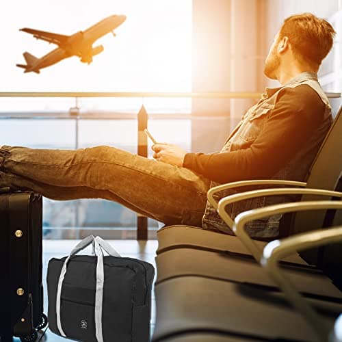Foldable Travel Bag, 2 Pack Foldable Travel Duffel Bags, Waterproof Carry On Luggage Bags, Large Capacity Multifunctional Storage Bag, Suitable for Sports, Gym, Vacation, Black — view 2
