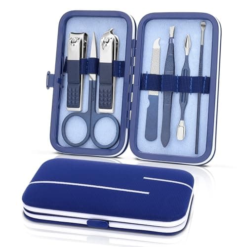 Manicure Set-Stainless Steel Nail Care Set-Professional 7 in 1 Ingrown Toenail Clipper Grooming Tool-Pedicure Kit & Toe Nail Cutter-Thick Nail Scissors Toiletries with Cuticle Trimmer (Blue)
