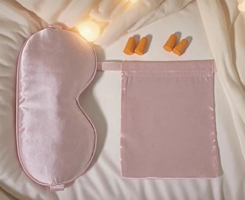 Sleep Mask 100% Mulberry Silk Eye Mask, Blinder for Total Blackout & Zero Pressure,Eye Mask for Sleeping with Travel Pouch & 2 Ear Plugs for Side Sleepers, Men & Women(Pink) — view 4