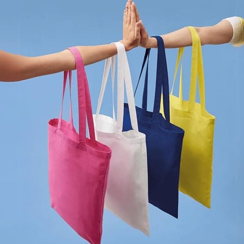 Wonky Line Premium Cotton Tote Bag, Eco-Friendly Shopping Bag, 100% Cotton Canvas, Reusable Grocery Cloth Bag, Extra Strong Long Handle Double Stitched Ideal for Printing (Pink) — view 2