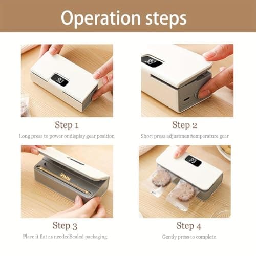2-in 1 Mini Bag Sealer, USB Rechargeable Vacuum Sealer for Food Storage, Portable Cordless Bag Resealer with LED Display, 6-Level Adjustable Heat Sealers & Cutter,Magnetic Base for Fridge & Kitchen — view 6