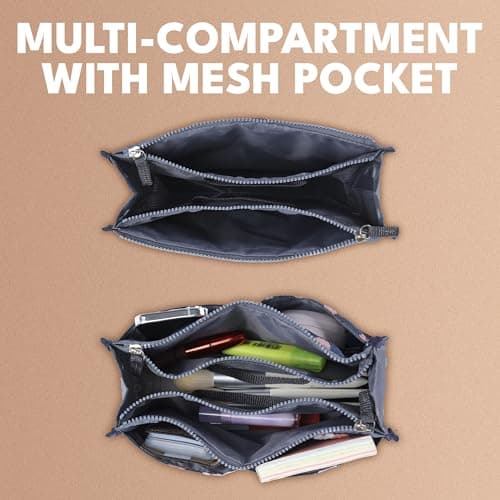JJ PRIME - Multi-Compartment Handbag Insert | Expandable Liner Bag Pouch Zipper Closure | Tote Bag Organiser Insert with 13 Pockets and Handle for Easy Lifting (Travel, Cosmetics, Toiletries), Black — view 5