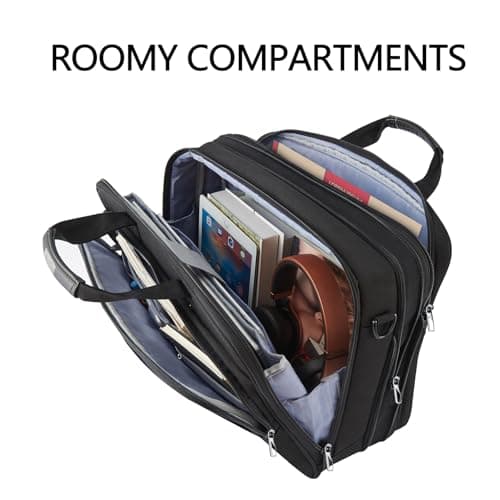 VANKEAN Laptop Briefcase Men 17.3 Inch Expandable Messenger Bag Black-Black — view 5