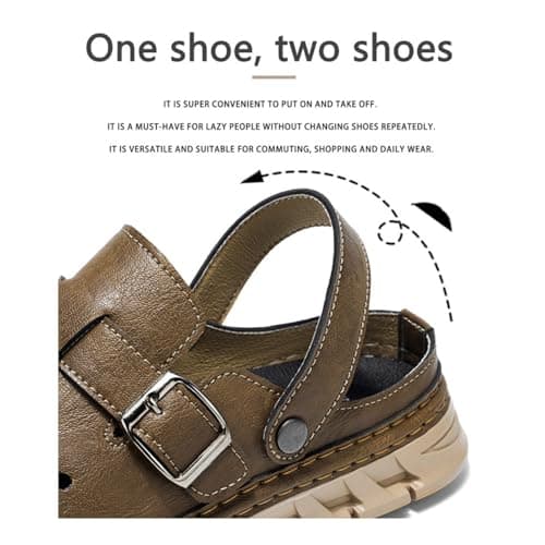 Hixingo Men's Sandals Closed Toe Wide Fit Size 7.5-11.5 UK, Leather Sandals for Men Summer Beach Slippers Lightweight Adjustable Strap Non-Slip Sole for Walking, Hiking, Holiday (Black,8.5) — view 5