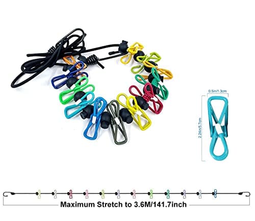 Portable Clothesline,Retractable Clothesline for Travel,Clothing line with 12 Clothes Clips,for Indoor Laundry Drying line,Outdoor Camping Accessories (black) — view 3