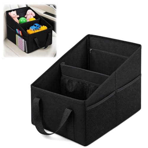 Lirynox Car Organiser, 31x25x25cm Car Seat Organizer Portable Waterproof Boot Storage Organisers with Handle Foldable Multi-Compartment Backseat Storage Caddy for Holds Toys Snacks Cups Books Tissue