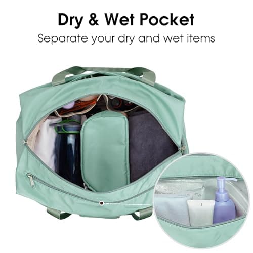 Ceneda Large Gym Bag with Toiletry Bag, Water Resistant Sport Duffel Bag with Shoes Compartment & Wet Pocket, Portable Lightweight Travel Bag, Overnight Weekender Bag Yoga Bag, Mint Green — view 3