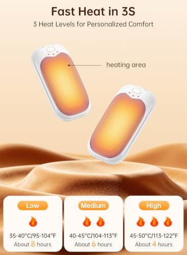 Wasuka Rechargeable Hand Warmers 2 Pack, Portable Electric Handwarmers with 3 Heat Settings, USB Hand Warmer, Reusable Pocket Heater for Golf, Camping, Outdoor, Winter Gifts for Men Women (Blue) — view 2