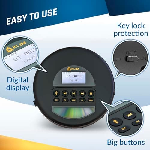 KLIM Nomad - New - Portable CD Player with Long-Lasting Battery - with Headphones - Radio FM - Compatible MP3 CD Player Portable - TF Card Radio FM Bluetooth - Ideal for Cars - Gold — view 4