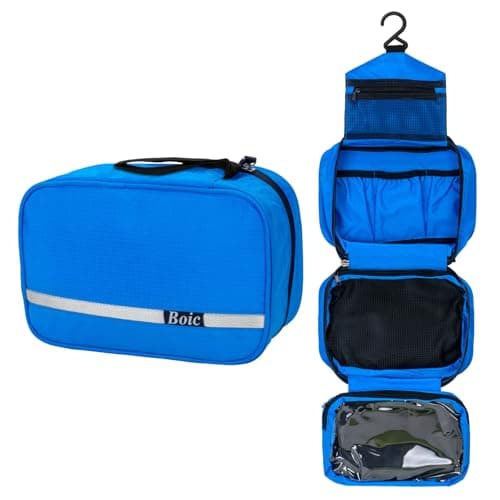 Boic Hanging Toiletry Bag, Foldable Travel Wash Bag with Hanging Hook, Blue
