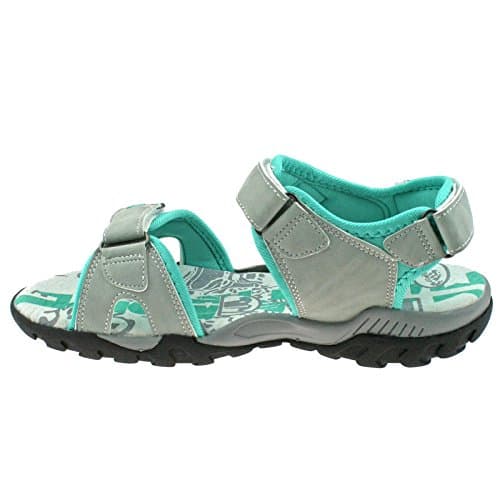 PDQ SANDY Womens Faux Nubuck Velcro Sports Sandals Light Grey/Mint — view 3