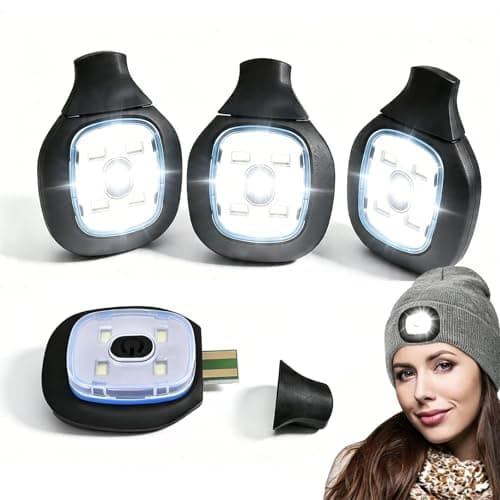 USB Rechargeable Light for LED Beanie Hat, 4 Pack Replaceable Headlamp for Knitted Cap, Super Bright Hands-Free Torch with 3 Modes, DIY Clip-On Light for Dog Walking, Night Running, Camping, Fishing