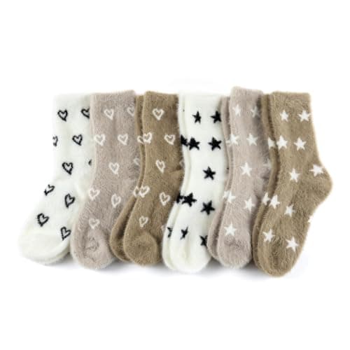 LEKMBBY 6 Pairs Fluffy Socks for Women and Girls, Cosy Slipper Socks, Warm Cozy Bed Socks, Thick Fuzzy Thermal Winter Socks, Soft Cute Socks Gifts, Christmas Gift for Her, UK Size 4-7