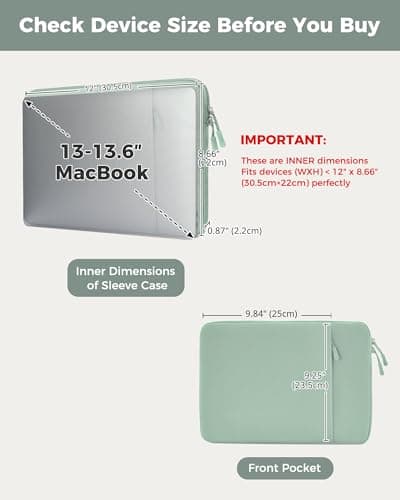 ProCase Laptop Sleeve 13" for MacBook Neo/Air/Pro 13-13.6 inch with A18/M5/M4/M3/M2/M1 Chip 2026-2016, Computer Case Also Compatible with 13"HP Dell ASUS Lenovo Acer Chromebook -Willow Green — view 4