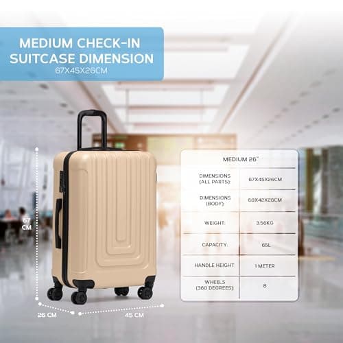 Flight Knight Premium Lightweight Suitcase - Built-in TSA Lock - 8 Spinner Wheels - ABS Hard Shell Check in Highly Durable Luggage - Medium - 67x45x26cm — view 3