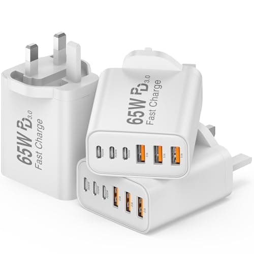 QZIIW USB C Plug Fast Charge, 3Pack Multi Port 65W USB Charger Plug UK, 6-Port GaN Fast Charger, PD QC 3.0 Type C & USB A Power Adapter for iPhone 17 16 15 14 13 12 11 Pro Max SE, iPad, Samsung Galaxy