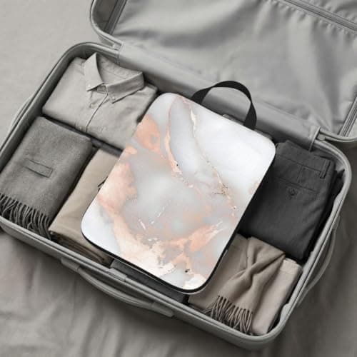 4 PCS Compression Packing Cubes, White Marble Rose Gold Printed Expandable Travel Organiser Packing Bags for Carry On Luggage Travel Accessories — view 6