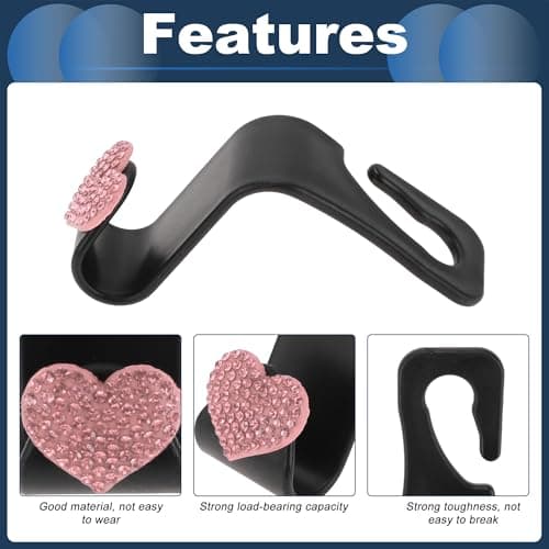 INFINAUTO Car Seat Headrest Hook Plastic Rhinestone Sturdy Pink 2.4"x1.26" — view 5
